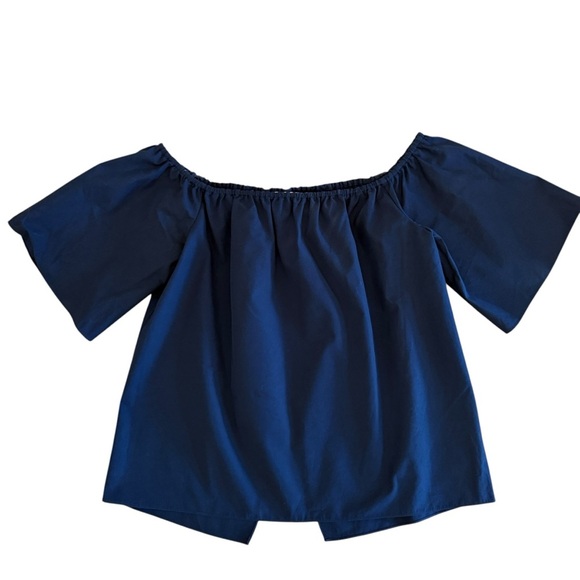 Alice + Olivia Blue Off-Shoulder Short Sleeve Open Back Blouse - Picture 1 of 6